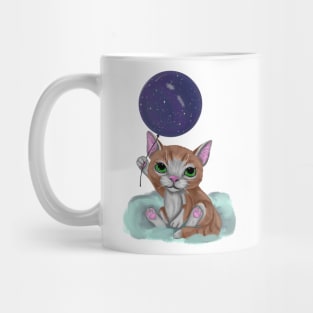 Cute kitten holding cosmos balloon Mug